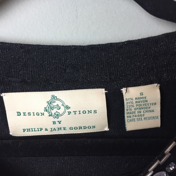 Design Options Rhinestone Pearl Bead Metallic Shimmer Knit Black Sweater Small - Picture 3 of 11